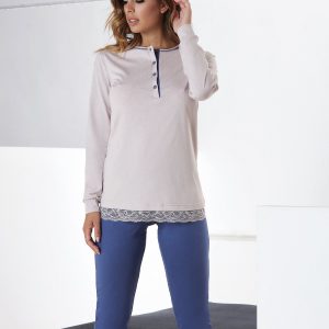 OAHANA – Pigiama A Serafino Con Pantalone Bluette