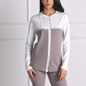 OHANA – Pigiama Aperto In Caldo Cotone – Panna – Rosa Antico
