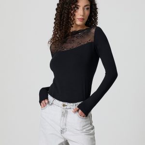 JADEA – Maglia Sottogiacca Manica Lunga In Cotone Elasticizzato Con Pizzo