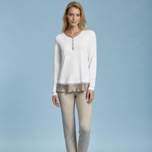ANDRA – Pigiama Donna Manica Lunga Con Inserti In Raso