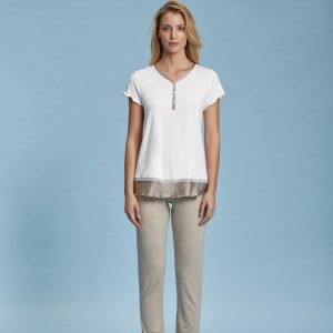 ANDRA – Pigiama Donna Estivo Con Manica Corta E Inserti In Raso