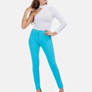 Jeans Donna Vita Alta Skinny - Turchese