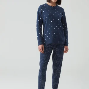 RAGNO – Pigiama Con Stampa A Pois In Caldo Cotone – Marino