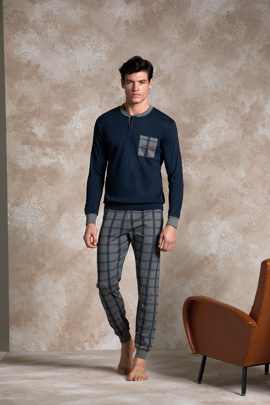 ENRICO COVERI – Pigiama Uomo In Caldo Cotone – Pino – Blu - immagine 3