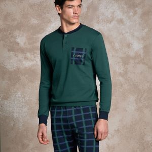 ENRICO COVERI – Pigiama Uomo In Caldo Cotone – Pino – Blu