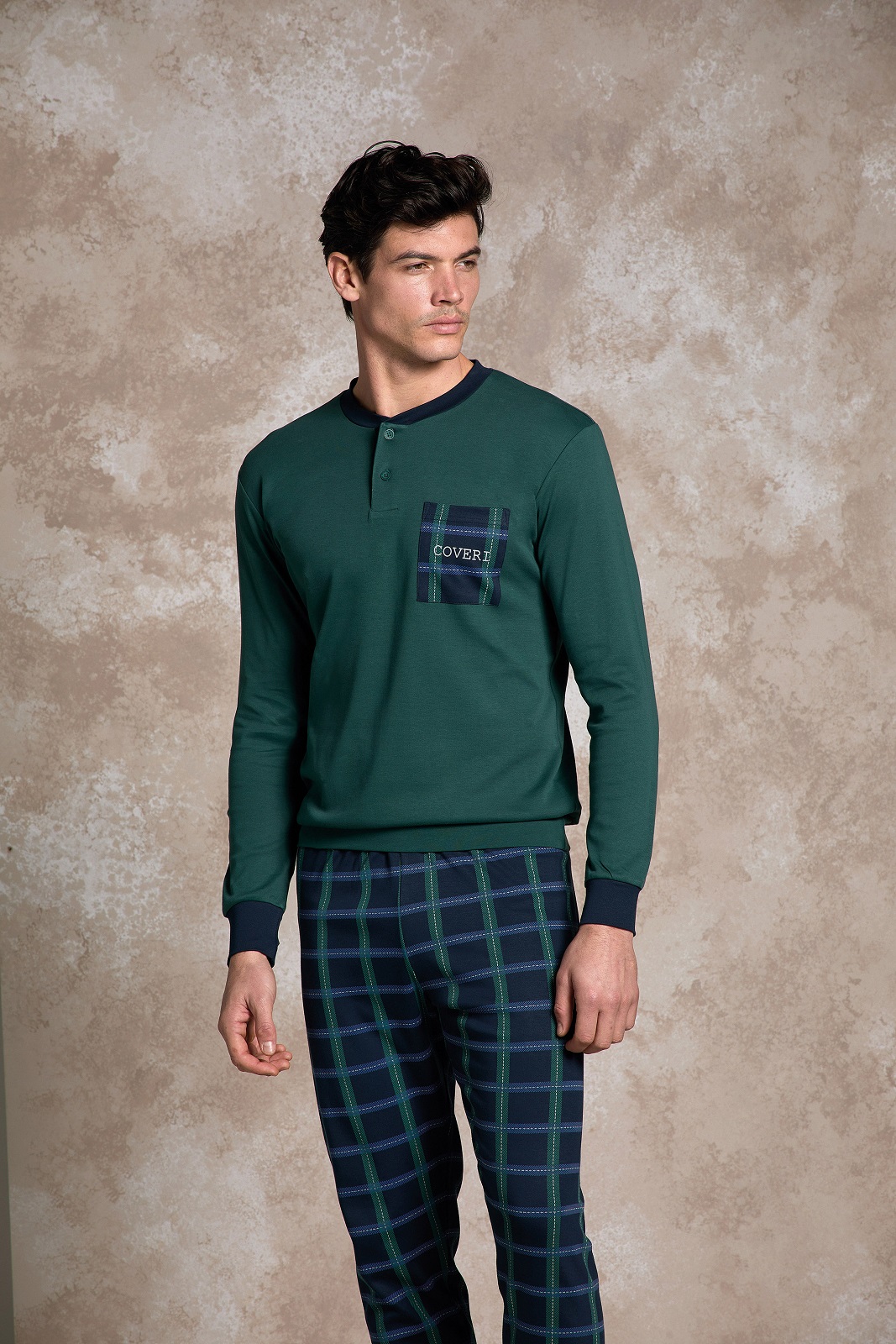 ENRICO COVERI – Pigiama Uomo In Caldo Cotone – Pino – Blu