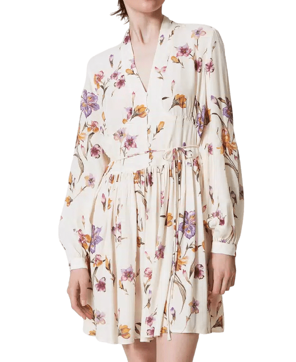 Abito corto in crêpe de Chine a fiori – Twinset - immagine 3