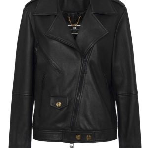 Giacca biker over in pelle effetto used – Elisabetta Franchi