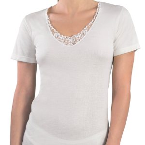 MABRAT – Maglia Intima Mezza Manica In Lana E Cotone – Bianco Lana – Nero