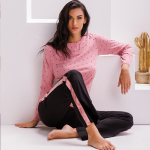 LOVEANDBRA – Pigiama In Cotone A Pois Con Banda Laterale – Terracotta – Polvere