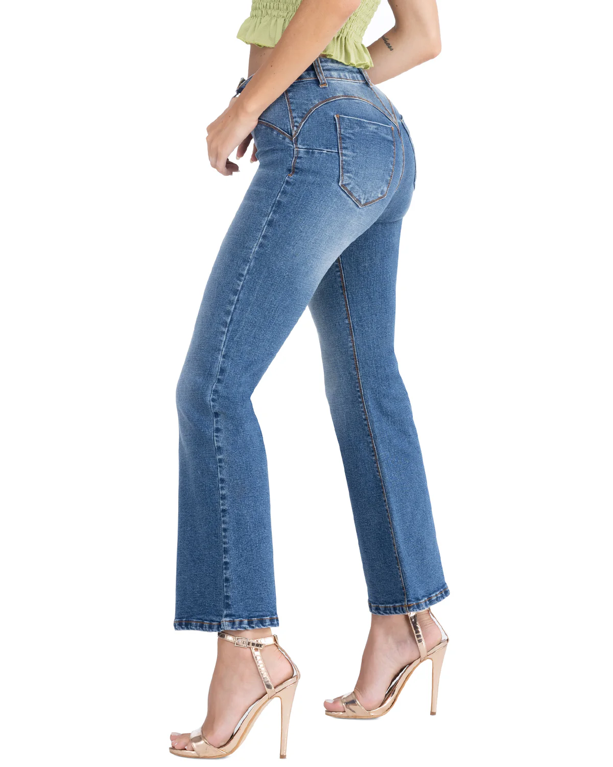 Jeans Vita Alta Push-Up, Svasato a Zampa - Made in Italy - immagine 6