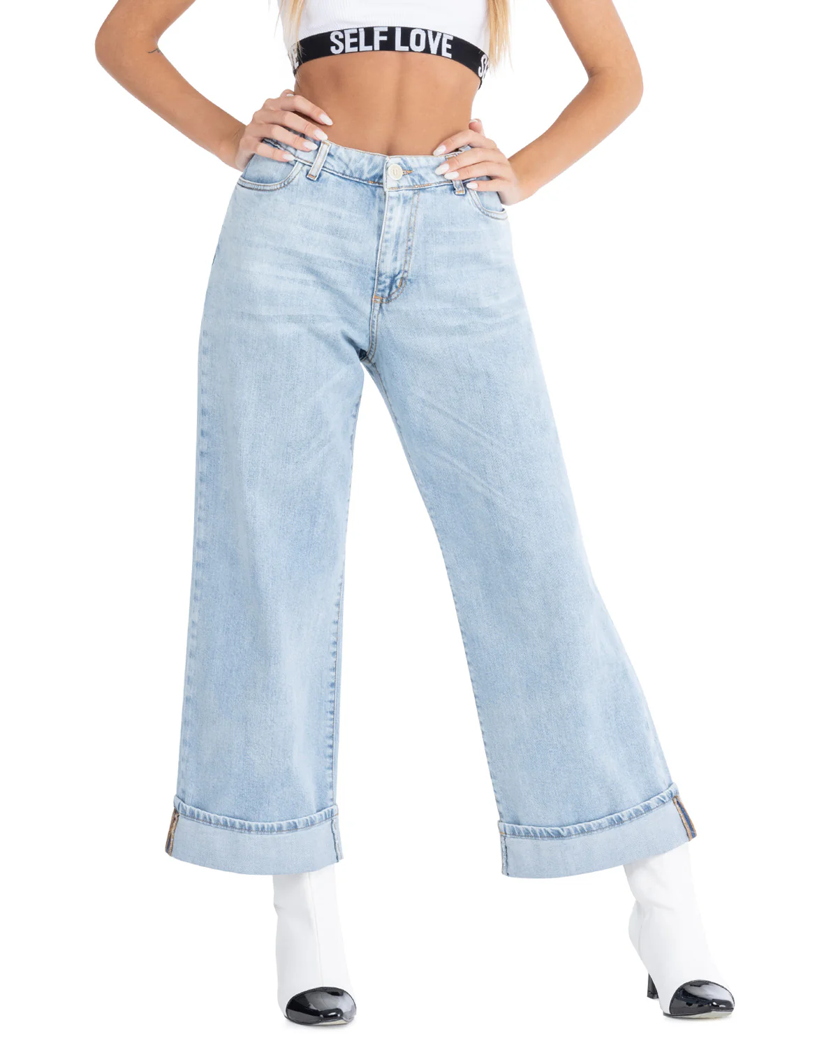 Jeans Donna Ampi con Risvolto. Cotone Bio - Made in Italy - immagine 4