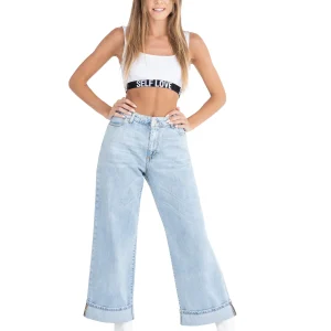 Jeans Donna Ampi con Risvolto. Cotone Bio - Made in Italy