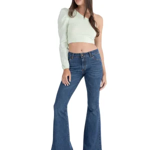 Jeans 5 Tasche Elasticizzato, Fondo a Campana - Made in Italy