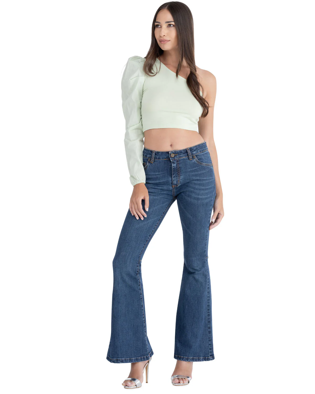 Jeans 5 Tasche Elasticizzato, Fondo a Campana - Made in Italy - immagine 2