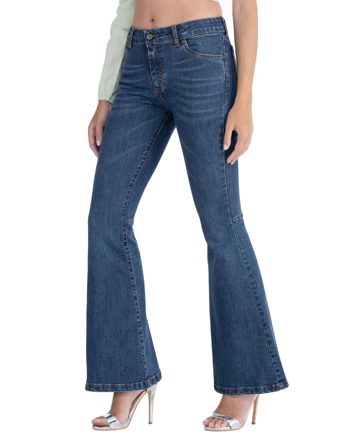 Jeans 5 Tasche Elasticizzato, Fondo a Campana - Made in Italy - immagine 3