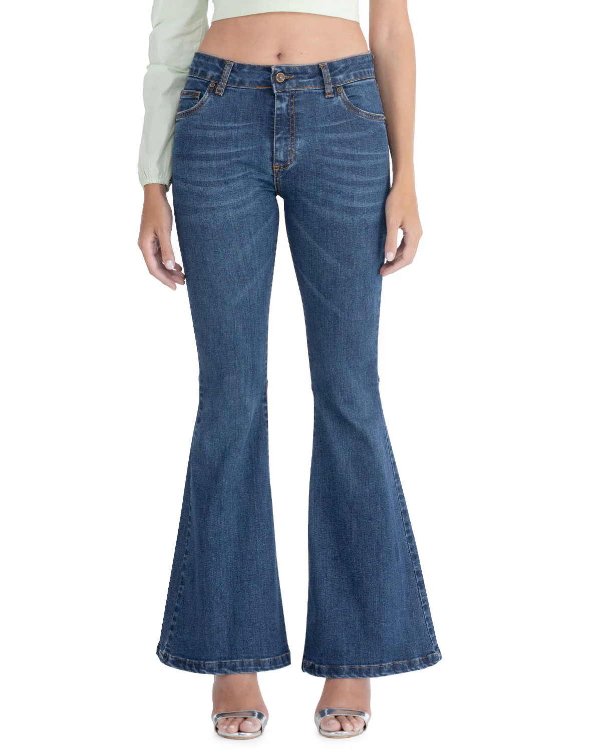 Jeans 5 Tasche Elasticizzato, Fondo a Campana - Made in Italy - immagine 4