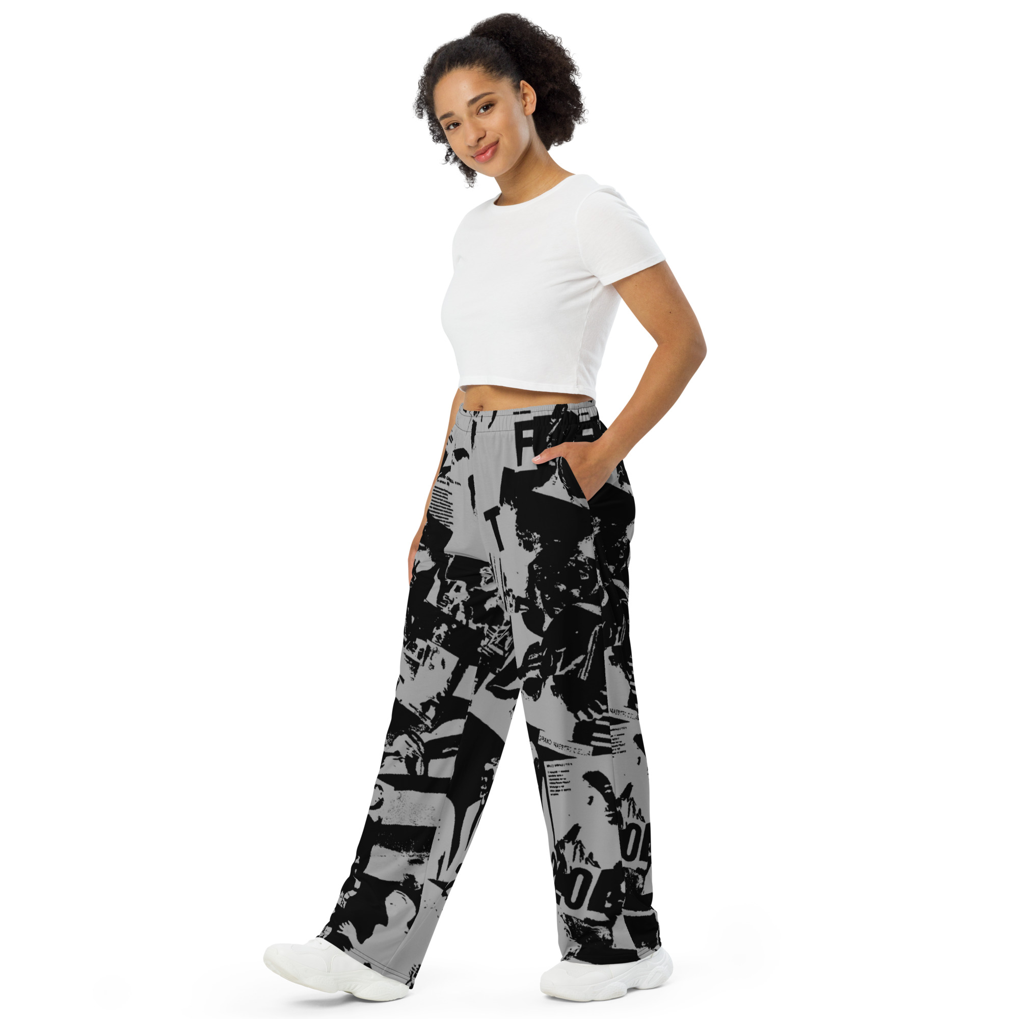 Pantaloni wide leg con stampa all over unisex - immagine 4