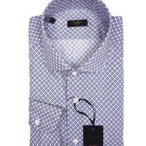 Camicia bianca fantasia geometrica blu – Barba Napoli