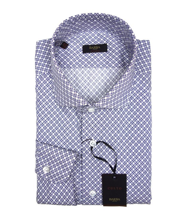 Camicia bianca fantasia geometrica blu – Barba Napoli