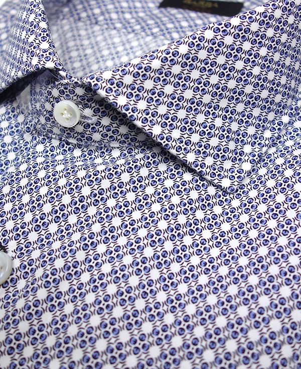 Camicia bianca fantasia geometrica blu – Barba Napoli - immagine 3