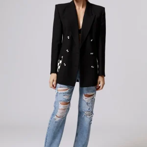 Jeans Donna con Tasca D'Arte Bianco e Nero